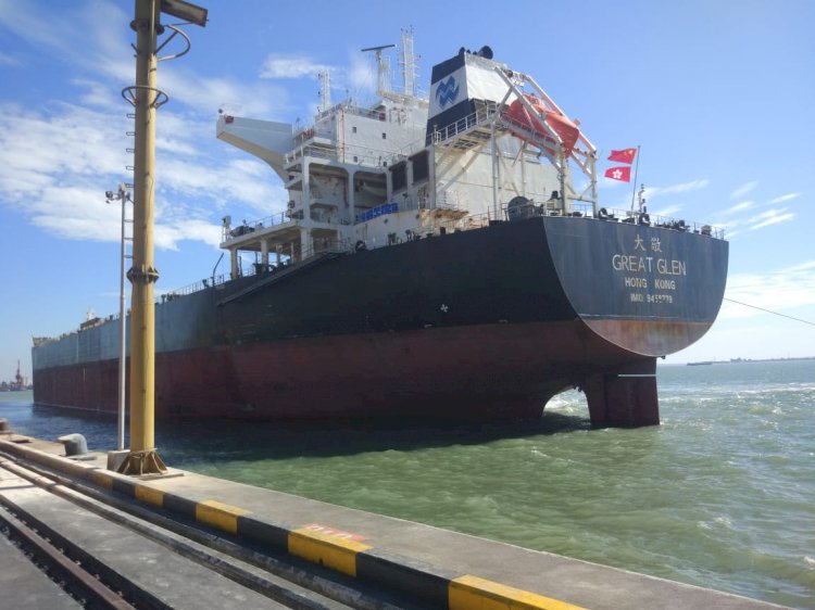 Kapal Curah Raksasa Bongkar Muat di Teluk Lamong