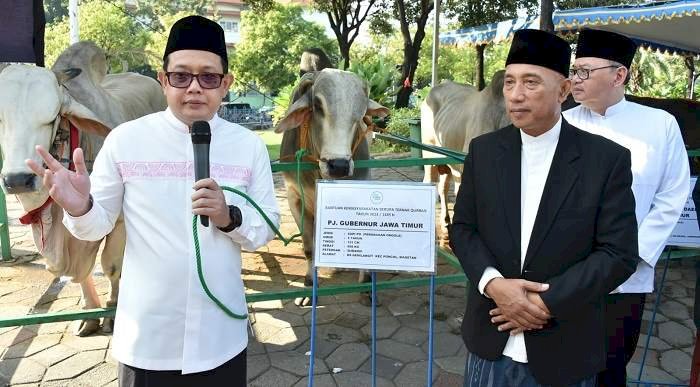 Pj Gubernur Jatim Serahkan Sapi Kurban  di Masjid Al-Akbar,  Adhy: Ekonomi Membaik Seiring dengan Peningkatan Kesalehan Sosial Masyarakat  