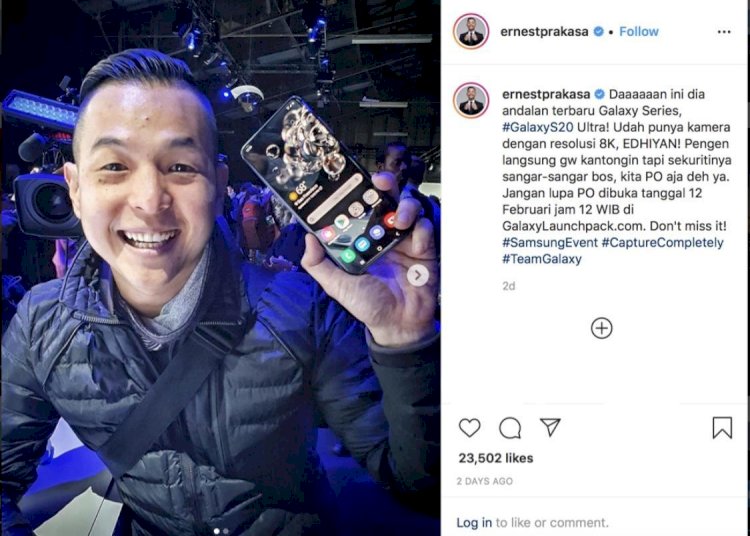 Ernest Prakasa Akui Kecanggihan Samsung Galaxy S20 Series