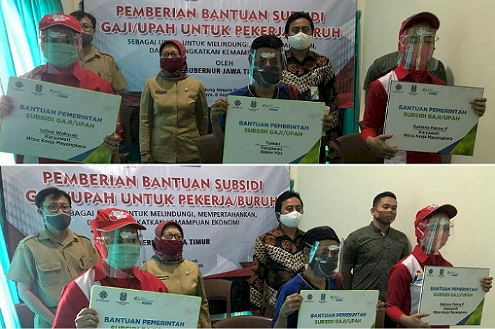 Gubernur Jawa Timur serahkan Bantuan Subsidi Upah dan Piala Paritrana