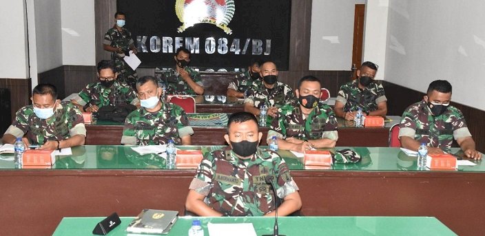 Korem 084/BJ Ikuti Sosialisasi Bidang Bakti TNI Melalui Vidio Conference