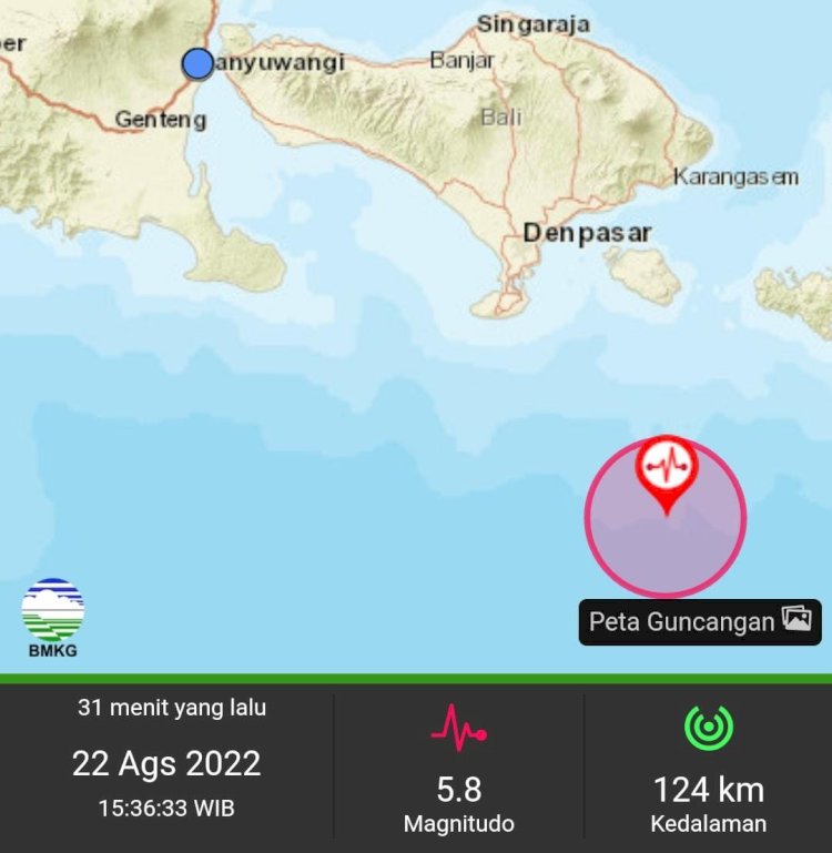 Gempa di Perairan Bali 5,8 SR, Dirasakan Warga Banyuwangi