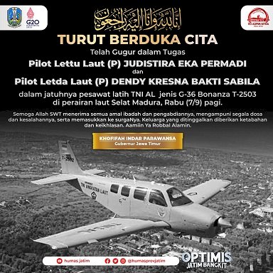 Sampaikan Belasungkawa  Atas Gugurnya Dua Pilot Pesawat Bonanza, Gubernur Khofifah: Mereka Tidak Jatuh Tapi Terbang Tinggi Menghadap Sang Pencipta